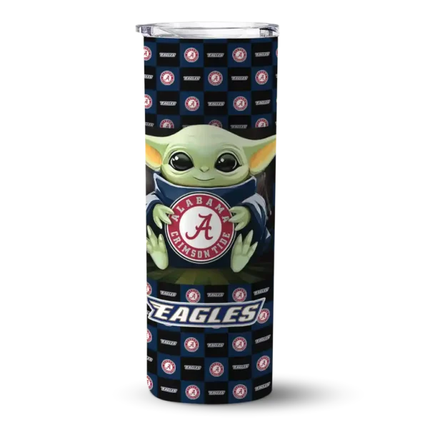personalized georgia southern eagles yoda cozy blue black skinny tumbler best selling 1.webp