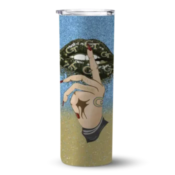 personalized georgia tech yellow jackets sparkle lips gold skinny tumbler best selling 1 1.webp