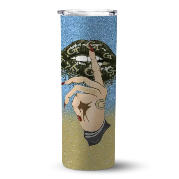 personalized georgia tech yellow jackets sparkle lips gold skinny tumbler best selling 1 1.webp