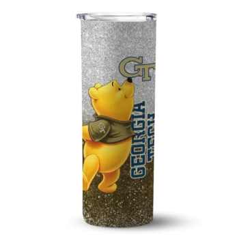 personalized georgia tech yellow jackets winnie the pooh gold gray skinny tumbler best selling 1 1.webp