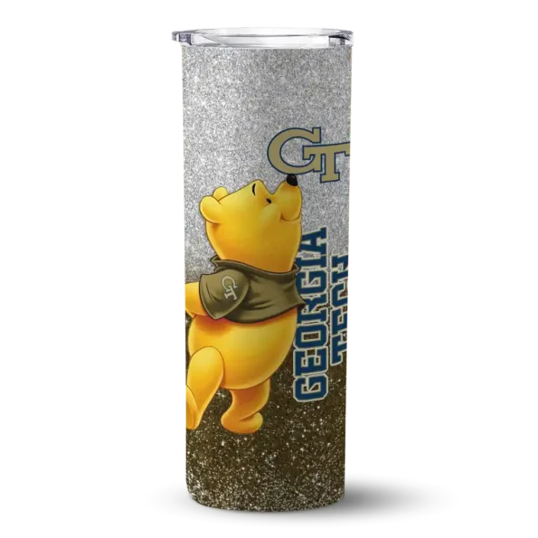 personalized georgia tech yellow jackets winnie the pooh gold gray skinny tumbler best selling 1 1.webp