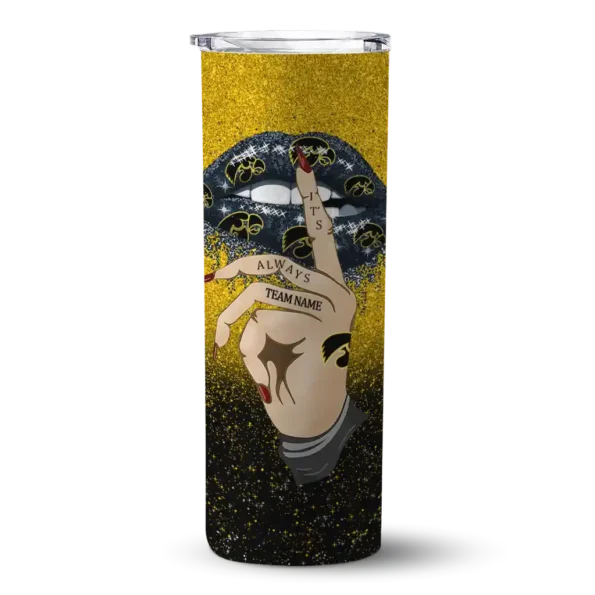 personalized iowa hawkeyes sparkle lips black skinny tumbler best selling 1.webp
