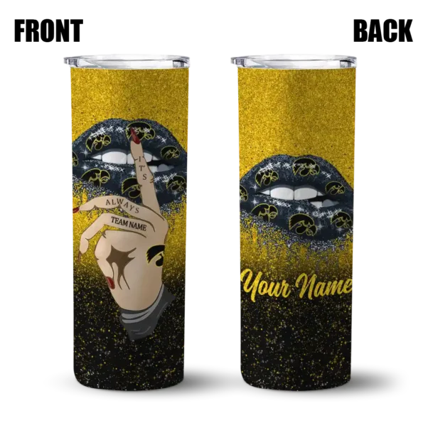 personalized iowa hawkeyes sparkle lips black skinny tumbler fashion forward 1.webp