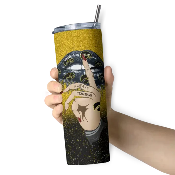 personalized iowa hawkeyes sparkle lips black skinny tumbler premium grade 1.webp
