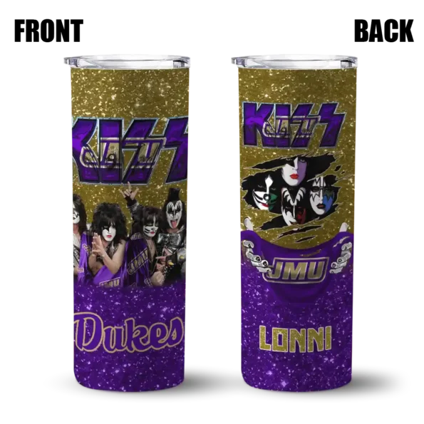 personalized james madison dukes kiss band gold skinny tumbler fashion forward 1.webp