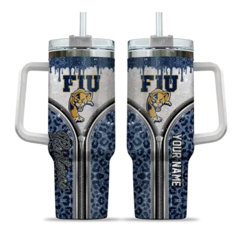 custom fiu panthers leopard zipper blue curved tumbler best selling.webp