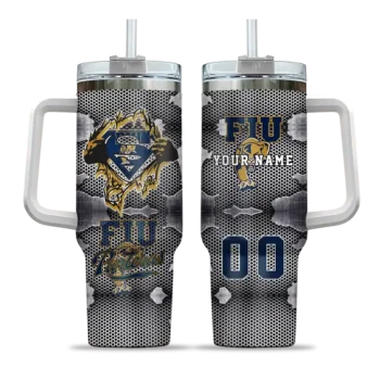 customized fiu panthers superman shield blue gray curved tumbler best selling.webp