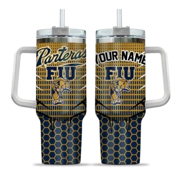 personalized fiu panthers hex texture blue curved tumbler best selling.webp