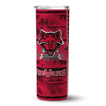 custom arkansas state red wolves chevron patch scarlet skinny tumbler best selling.webp