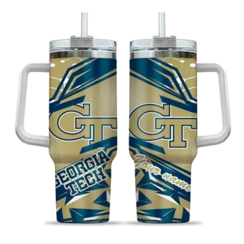 custom georgia tech yellow jackets abstract paths gold curved tumbler best selling.webp