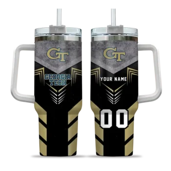 custom georgia tech yellow jackets arrow armor gold black curved tumbler best selling.webp