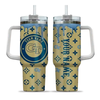 custom georgia tech yellow jackets bullseye drips gold curved tumbler best selling.webp