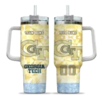custom georgia tech yellow jackets geometric prism gold curved tumbler best selling.webp