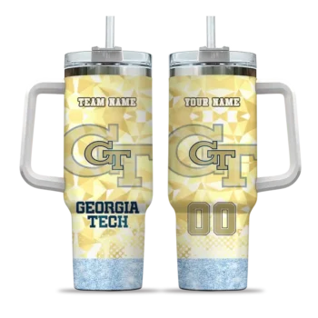 custom georgia tech yellow jackets geometric prism gold curved tumbler best selling.webp
