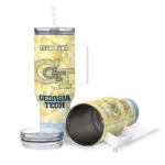 custom georgia tech yellow jackets geometric prism gold curved tumbler best selling.webp