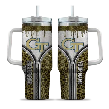 custom georgia tech yellow jackets leopard zipper gold curved tumbler best selling.webp