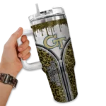 custom georgia tech yellow jackets leopard zipper gold curved tumbler best selling.webp