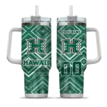 custom hawaii rainbow warriors bold diamonds green curved tumbler best selling.webp