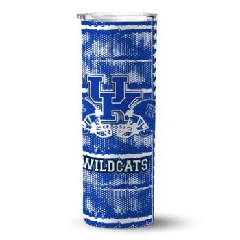 custom kentucky wildcats chevron patch blue skinny tumbler best selling.webp