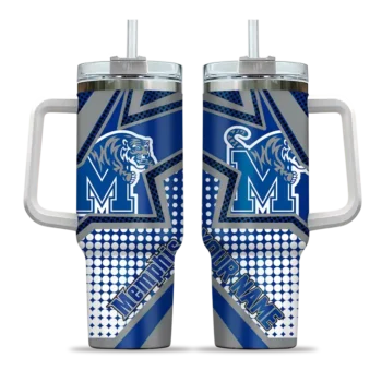 custom memphis tigers arrow burst blue curved tumbler best selling.webp