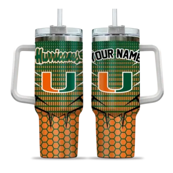custom miami hurricanes hex texture orange curved tumbler best selling.webp