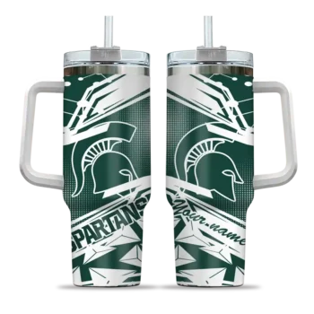 custom michigan state spartans abstract paths green curved tumbler best selling.webp