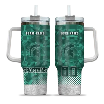 custom michigan state spartans geometric prism green curved tumbler best selling.webp
