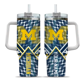 custom michigan wolverines chevron angle blue curved tumbler best selling.webp