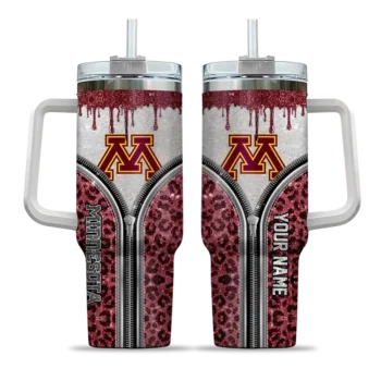 custom minnesota golden gophers leopard zipper maroon curved tumbler best selling.webp