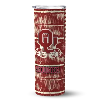 custom oklahoma sooners chevron patch crimson skinny tumbler best selling.webp