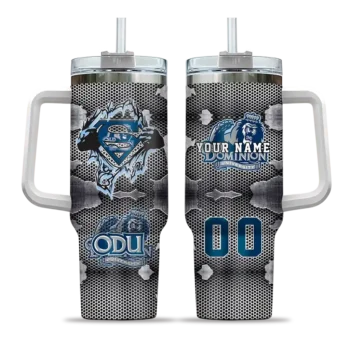custom old dominion monarchs superman shield blue gray curved tumbler best selling.webp