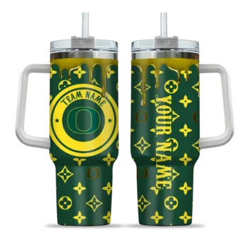 custom oregon ducks bullseye drips green curved tumbler best selling.webp