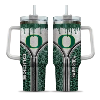 custom oregon ducks leopard zipper green curved tumbler best selling.webp