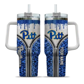 custom pittsburgh panthers leopard zipper royal blue curved tumbler best selling.webp