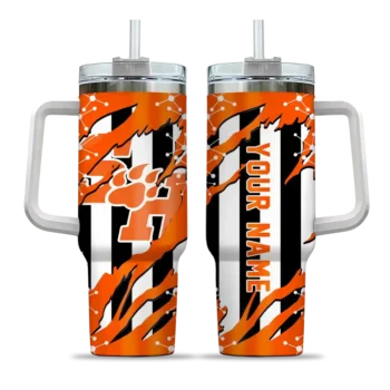 custom sam houston bearkats claw cut orange black curved tumbler best selling.webp