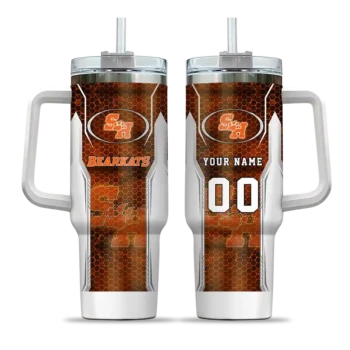 custom sam houston bearkats hexagon armor orange curved tumbler best selling.webp