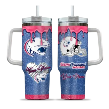 custom south alabama jaguars heart helmet motif blue curved tumbler best selling.webp