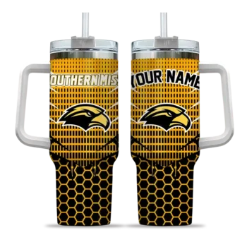 custom southern miss golden eagles hex texture black curved tumbler best selling.webp