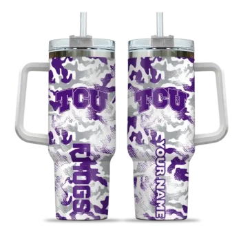 custom tcu horned frogs camo mashup purple white curved tumbler best selling.webp