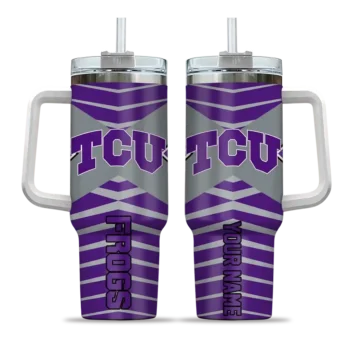 custom tcu horned frogs chevron layers purple curved tumbler best selling.webp