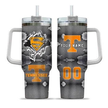 custom tennessee volunteers superman shield orange gray curved tumbler best selling.webp