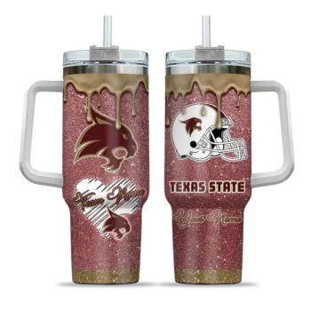 custom texas state bobcats heart helmet motif maroon curved tumbler best selling.webp