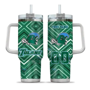 custom tulane green wave bold diamonds green curved tumbler best selling.webp