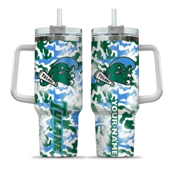 custom tulane green wave camo mashup green white curved tumbler best selling.webp