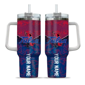 custom tulsa golden hurricane chevron stripe blue curved tumbler best selling.webp