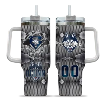 custom uconn huskies superman shield blue gray curved tumbler best selling.webp
