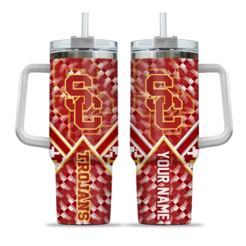 custom usc trojans chevron angle red curved tumbler best selling.webp