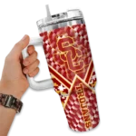 custom usc trojans chevron angle red curved tumbler best selling.webp