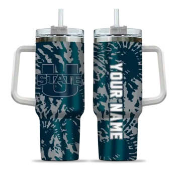 custom utah state aggies burst swirl navy curved tumbler best selling.webp