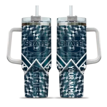 custom utah state aggies chevron angle navy curved tumbler best selling.webp